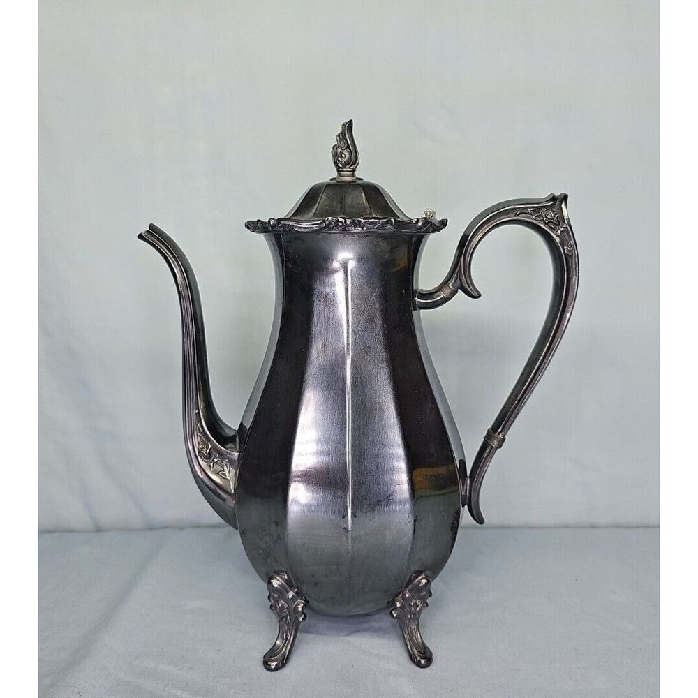 Teapot Silverplated Coffee Pot Tarnished Footed MAGIC ROSE 9601 Rogers Bros 12''